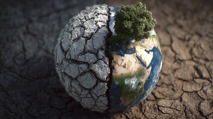 Poster - Cracked earth vs green earth concept, global warning, climate change and save our planet