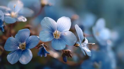 Poster - Delicate blue flowers bathed in soft light, with a dreamy bokeh effect in the background