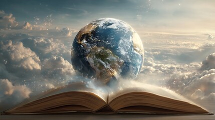 Aufkleber - Earth on open book background, world book day, international literacy day