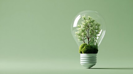 Aufkleber - Eco friendly lightbulb with plants green background, renewable and sustainable energy