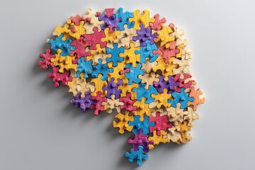 Aufkleber - Colorful Puzzle Pieces Shaped Like a Brain Symbolize Complex Thinking and Problem-Solving Abilities in an Abstract Representation