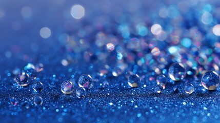Aufkleber - Sapphire glitter bokeh background with shimmering royal blue sparkles and crystal droplets
