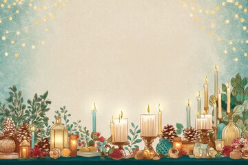 Aufkleber - Festive Table Adorned With Seasonal Candles and Lights, Creating a Warm Atmosphere Perfect for Celebrations and Gatherings