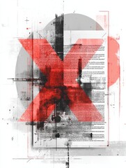 Fototapete - Bold Red X Marking Cancellation or Rejection on a Document With Abstract Design Elements