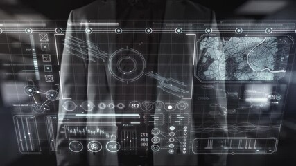 Wall Mural - businessman using futuristic transparent digital interface in office