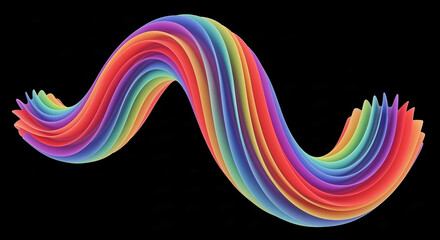 Poster - Rainbow wave flowing on black background: abstract colorful design