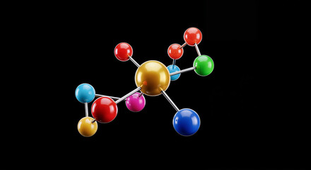 Aufkleber - Colorful molecular structure connecting atoms on dark background