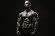 © Vadym - Strong muscular bodybuilder man over black background. Fit, sporty male with sculpted abs, chest, biceps. Bodybuilding, strength, fitness, healthy lifestyle. Perfect body, training, workout, gym.