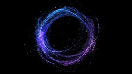 Wall Mural - abstract glowing purple and blue ring of particles on black background.