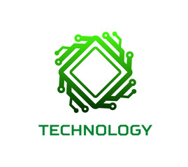Leinwandbilder - Computer chip icon for AI technology and artificial intelligence digital tech, vector computer chipset. Green computer chip icon for internet technology, AI chatbot application and digital company