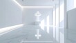 © Kaan - Sleek White Religious Room with Lit Cross – Elegant Faithful Architecture