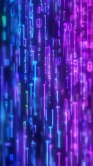 Wall Mural - vertical video abstract digital data stream background, binary code bokeh effect futuristic technolo