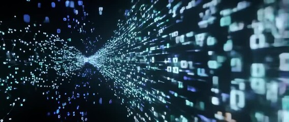 Wall Mural - anamorphic video dynamic visualization of an artificial intelligence neural network, black backgroun