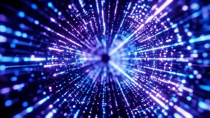 Wall Mural - seamless loop of flowing abstract data particles moving through a digital tunnel, futuristic hologra
