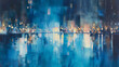 © SM - Moonlit canal with city lights reflected in water, abstract watercolor style, cool blue tones, impressionistic urban night scene