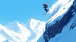 © Berkah - A skier leaps across a snowy mountain slope.