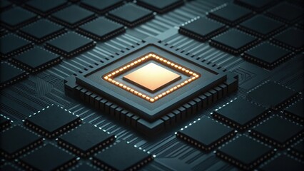 Fototapete - Detailed Circuit Board Design with Fading Chip Outline in Gigapixel
