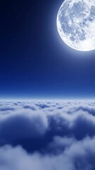 Wall Mural - vertical video flying over the infinite clouds with the night moon shining. beautiful moon in the sk