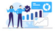 © Hiro - Two people pointing at a graph and charts, discussing statistics, business data analysis, teamwork, presentation, collaboration in an office setting.