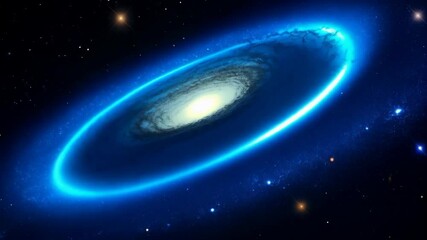 Wall Mural - spectacular spiral galaxy cosmic view showing glowing center surrounded by celestial dust and blue l