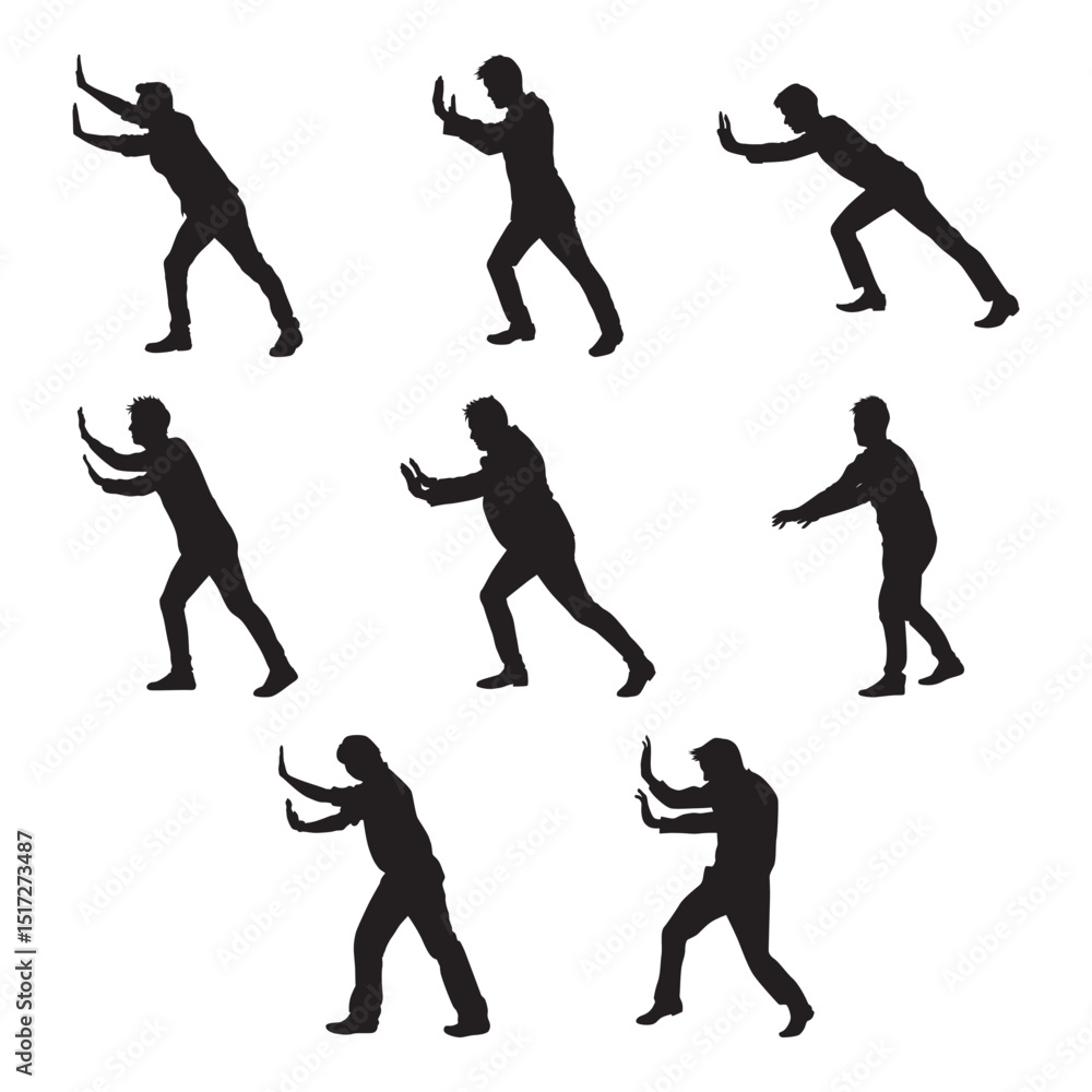 man pushing silhouette set Stock Vector | Adobe Stock
