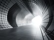 © dewpra - A futuristic corridor with tiled walls leading towards a radiant light source