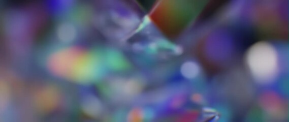 Wall Mural - anamorphic video crystal-like shards refracting colorful light, rotating slowly in zero gravity, hig