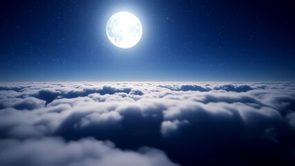 Wall Mural - flying over the infinite clouds with the night moon shining. beautiful moon in the skies
