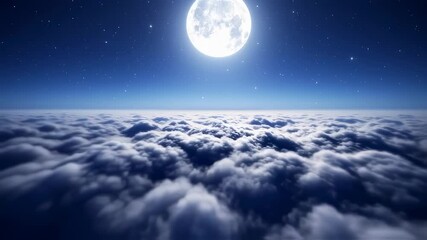 Wall Mural - flying over the infinite clouds with the night moon shining. beautiful moon in the skies