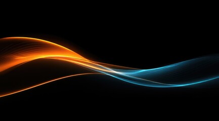 Wall Mural - Abstract artwork featuring two luminous, flowing waves; one orange-hued, the other cyan, against a stark black background.  The waves gently intertwine, creating a sense of movement and energy