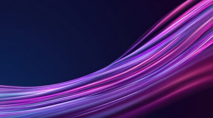 Wall Mural - Abstract artwork featuring vibrant, flowing purple and pink streaks on a dark blue background, creating a dynamic, curved composition