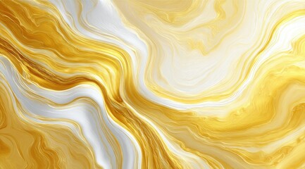 Wall Mural - Abstract swirling gold and white marble texture with flowing, liquid-like patterns creating a luxurious and elegant design