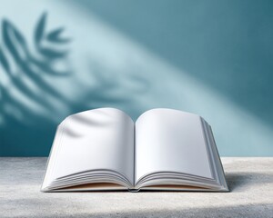 Aufkleber - Minimalist Open Notebook Mockup with Blank Pages and Natural Light Shadow on Textured Desk for Creative Workspace and Stationery Branding