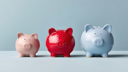 Aufkleber - Minimalist Financial Wellness Strategic Piggy Bank Trio Illustrating Progressive Savings Goals, Investment Mindset, and Personal Economic Empowerment
