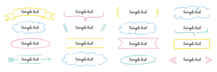 Fototapete - Text box hand drawn frame title banner set. Hand drawn doodle line banner, ribbon line label memo shape elements. Cute design marker stroke text box title, headline decoration. Vector illustration