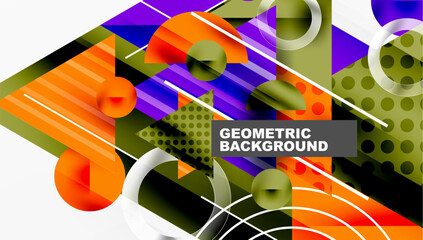 Aufkleber - Abstract geometric design. Vibrant colors, shapes overlap creating modern visual texture. Lines, circles, triangles dominate composition.