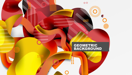 Aufkleber - Abstract shapes overlap, creating dynamic composition. Yellow, red gradients dominate white space. Modern design elements present.
