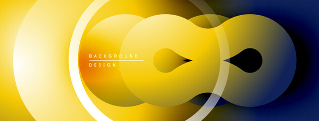 Fototapete - Abstract yellow, blue gradient circles overlap. Modern design element for backgrounds, presentations. Smooth transitions create dynamic visual effect.