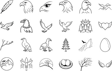 Naklejka na meble Eagle, Feather, Forest, Bird, Nature, Wildlife, Icon, Line Art, Symbol, Set