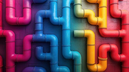 abstract geometric background of colorful maze, trendy horizontal wallpaper of tangled tubes 