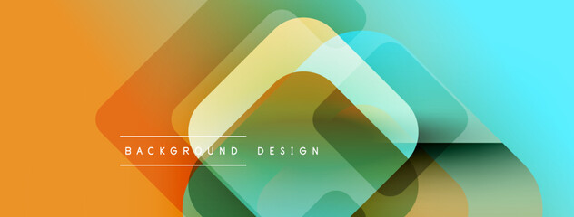 Poster - Abstract geometric shapes overlap, creating vibrant color gradients. Orange, yellow, green hues dominate design. Modern, clean aesthetic.