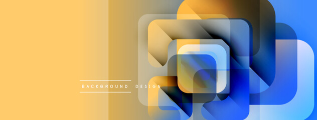 Poster - Abstract geometric shapes overlap, creating vibrant gradient effect. Yellow, orange, blue hues dominate design. Minimalist style.
