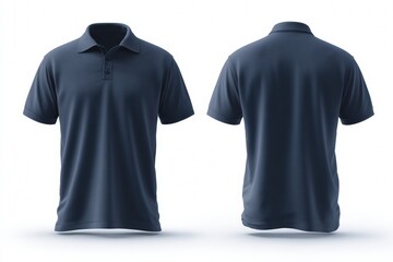 Aufkleber - Front and back view of a plain navy blue polo shirt mockup on a white background, perfect for showcasing designs