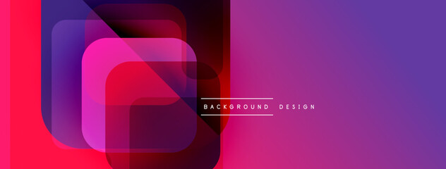 Aufkleber - Abstract geometric design. Vibrant purple, pink gradients create modern background. Rounded squares overlap, forming dynamic composition.