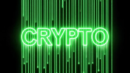 green crypto text glowing on black background animation