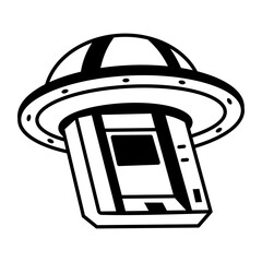 Canvas Print - A linear style icon of futuristic atm machine
