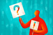 © Marusya Wrobel/Stocksy - Person holding question and exclamation signs in bright colors