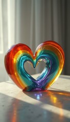 Aufkleber - Decorative glass heart with rainbow colors on table by window