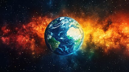Poster - Majestic Earth surrounded by a vast nebula in outer space