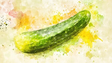Poster - Fresh cucumber lying down on painted background in daytime
